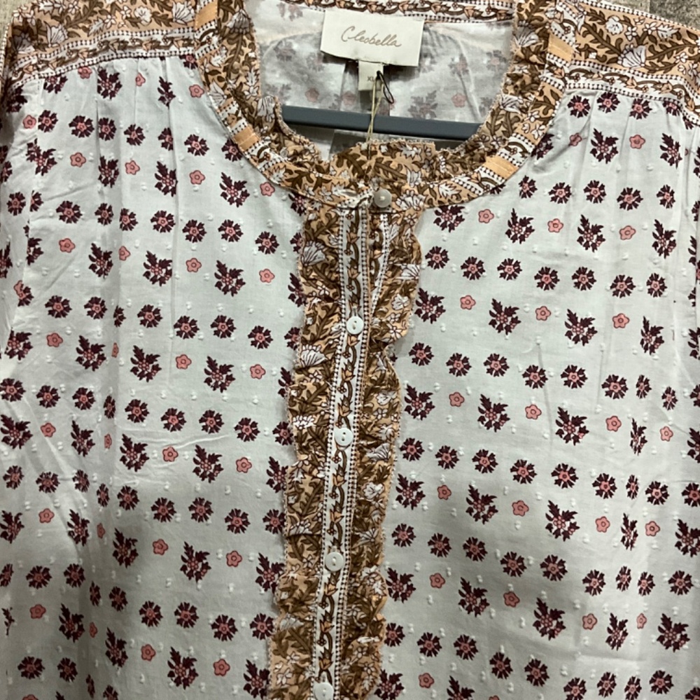 Cleobella White Blouse with Rust Floral Motif and Brown Trim - Picture 2 of 12